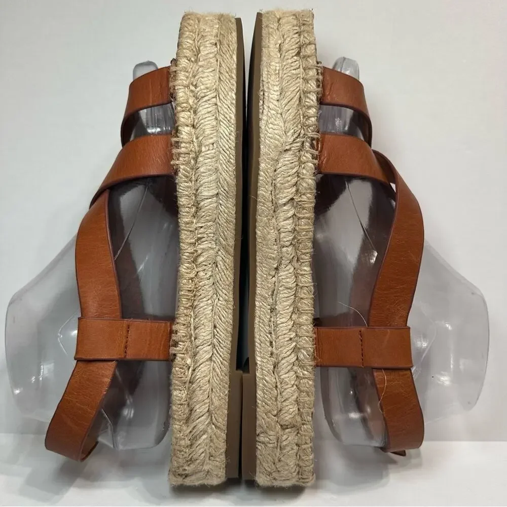 Madewell the Malia Espadrille Sandals US 9.5 Caramel Strappy Leather Platform